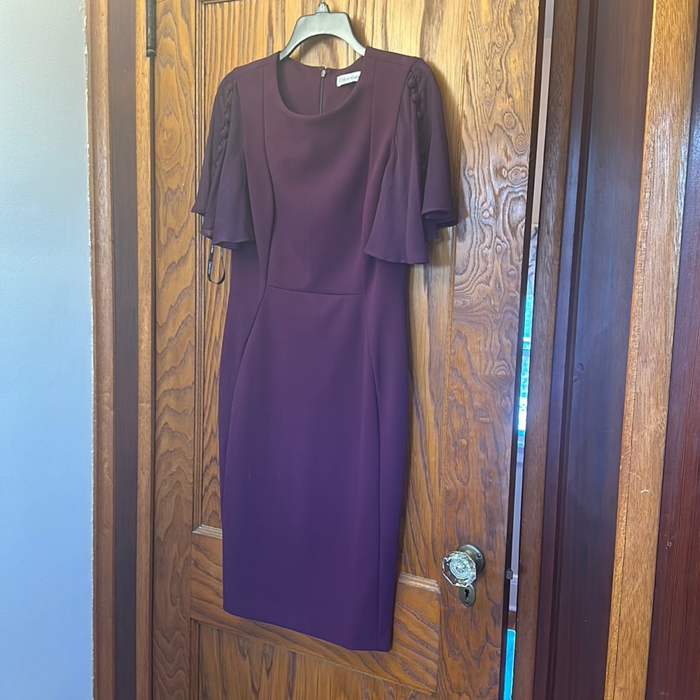 Calvin Klein Rich Purple Work dress flutter sleeves